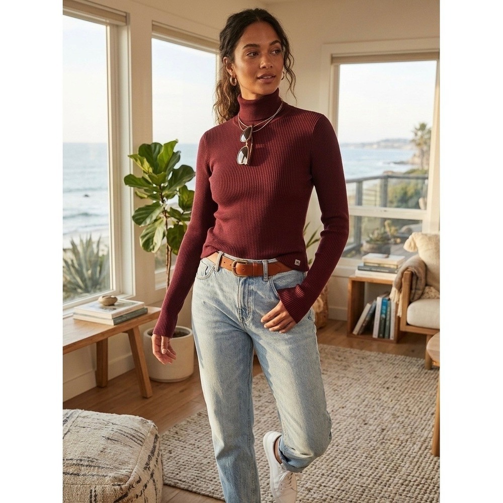 Marine Layer x Lost & Found Burgundy Ribbed Turtleneck Sweater 13790 Marge